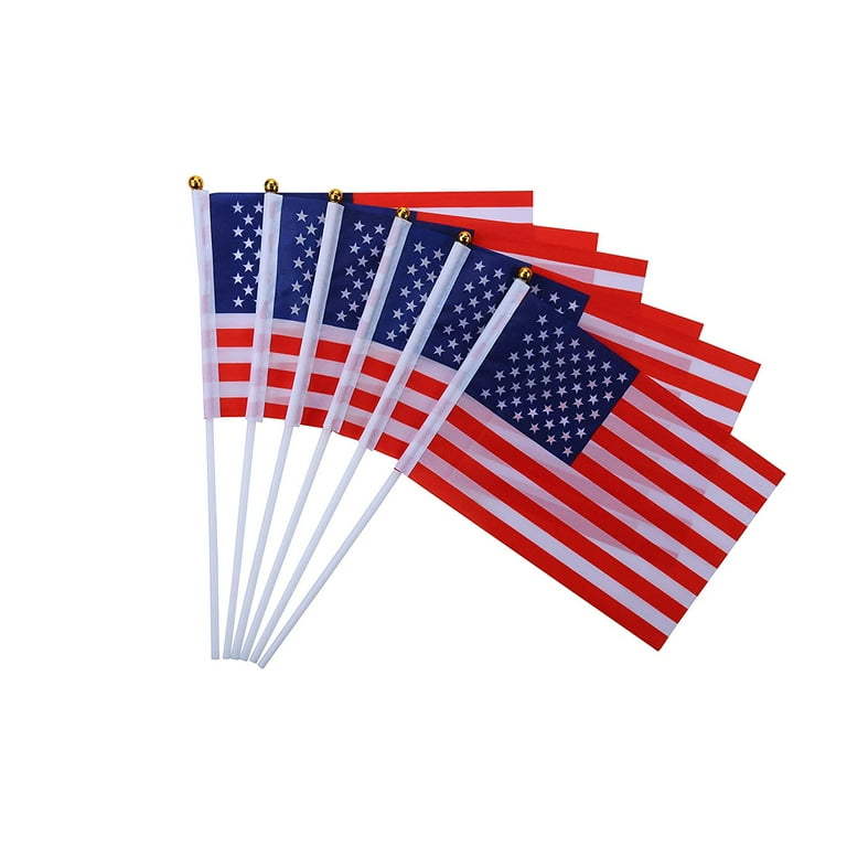 50 Pcs Small America Stick Flags Mini Little American US USA Flags Handheld Stick Decorations Flags 8.2X5.5 Inches