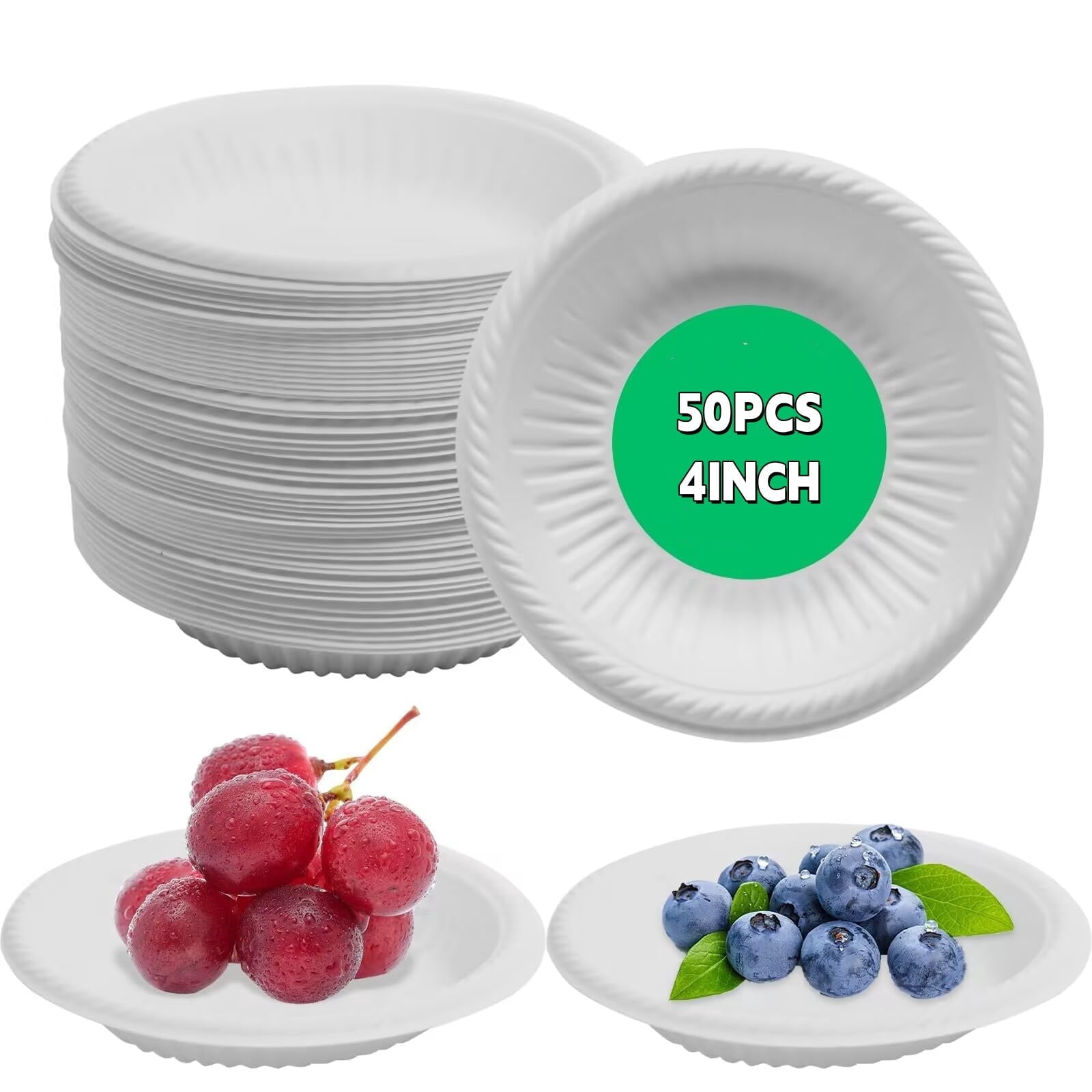 50 Pcs Small Compostable Dessert Plates, 4inch Heavy Duty Round ...