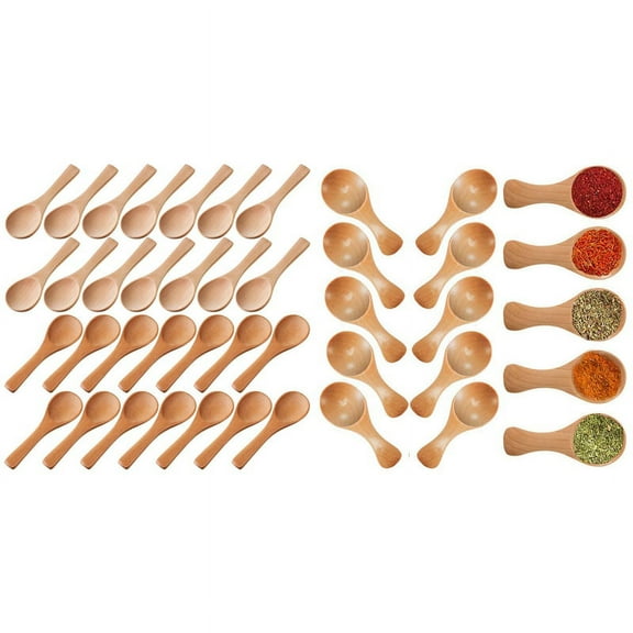 50 Pcs Small Wooden Spoons Mini Tasting Spoons Condiments Salt Spoons, 30 Pcs A & 20 Pcs B