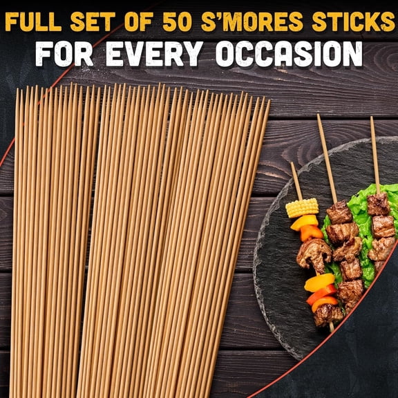 50 Pcs Smore Sticks for Fire Pit Extra Long - Thick 36 Inch Long Smores Sticks for Fire Pit, Suitable for Crafts & Flower Bouquets - 5mm Thick Bamboo Skewers for Smores