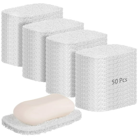 50 Pcs Soap Savers Pads, Self Draining Lifting Pads, Non-Slip Soap Bar Holders, Portable Soap Mats for Travel, White Soap Dishes for Shower, Cleaning Supplies for Kitchen, Bathroom