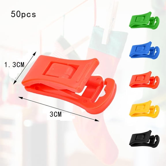 50 Pcs Sock Clips with Hook, Multi-Color Plastic Sock Holder Laundry Clips for Washing Machine and Dryer, Clothes Pins Tie Clips Stocking Organizer Hanger Clips for Clothes, Food Bag(RL Mix Corlor)