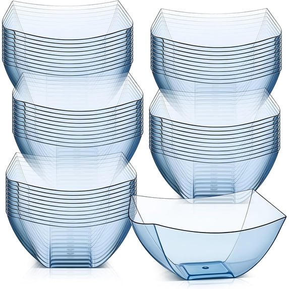 50 Pcs Square Plastic Serving Bowls Disposable Snack Salad Bowl Small Party Candy Bar Containers Taco Bar Serving Dishes for Buffet Chips Fruit (8 oz,Blue)