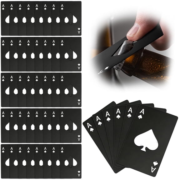 50 Pcs Stainless Steel Bottle Opener Card, Ace of Spades Playing Card Beer Opener, Credit Card Size Portable Flat Bottle Opener for Wedding Party Favors Bar Camping Gifts