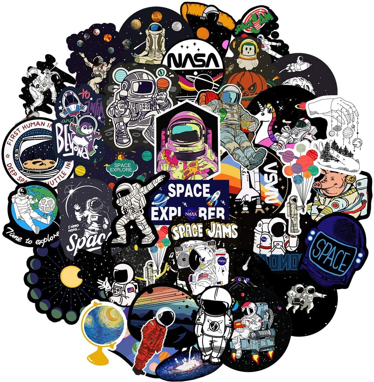 SLIF 100pcs NASA Sticker Cool Space Astronaut Stickers Packs Laptop  Skateboard Sticker Bomb Pack for Adults Teens Kids Skate Water