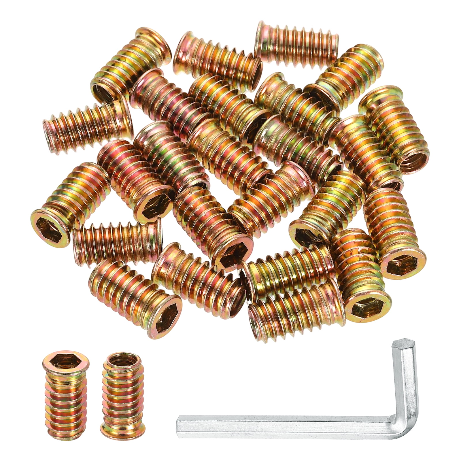 50 Pcs Threaded Insert for Wood, 5/16 - 18 Threaded Studs 25mm Length, Gold
