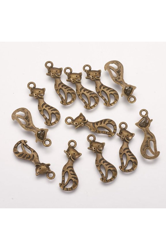 50 Pcs Tibetan Style Alloy Kitten Pendants Cartoon Cat Shape Pendant Accessory Bronze Pendant