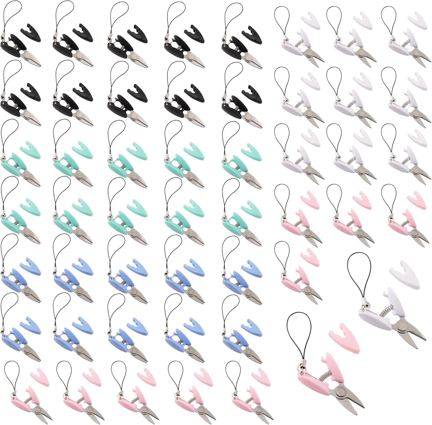 50 Pcs Tiny Scissors with Cover, 5 Colors Travel Scissors Mini Compact Keychain Sewing Snips for Craft Yarn Yarning Traveling Supplies (White, Black, Blue, Green, Pink)