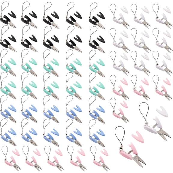 50 Pcs Tiny Scissors with Cover, 5 Colors Travel Scissors Mini Compact Keychain Sewing Snips for Craft Yarn Yarning Traveling Supplies (White, Black, Blue, Green, Pink)