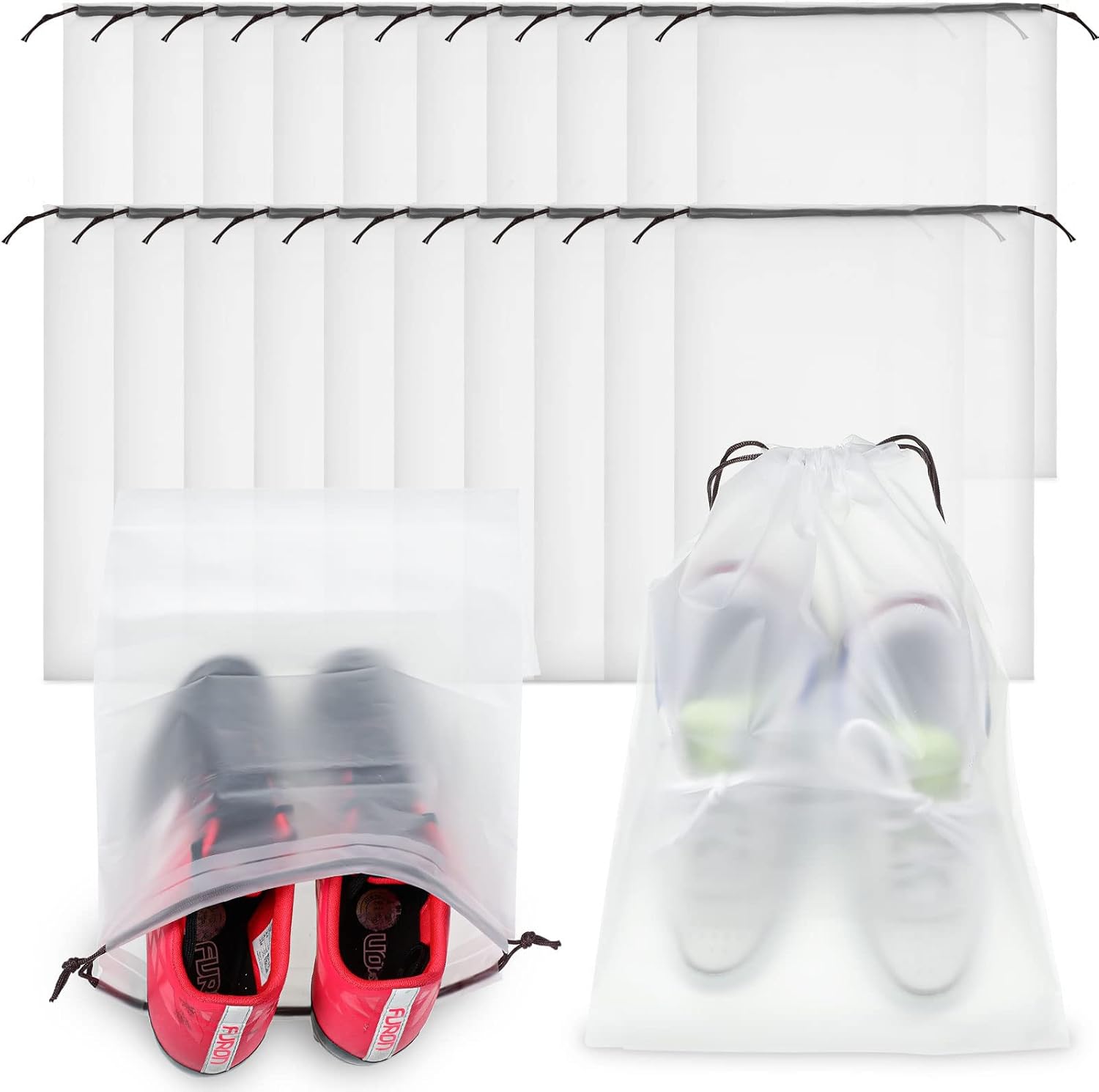 50 Pcs Translucent Shoes Bags for Travel Storage Large Clear Drawstring Bags Plastic Portable Shoe Organizer Pouch (Classic,11.8 x 15.7 Inches)