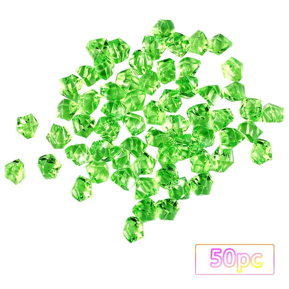 50 Pcs Transparent Acrylic Gemstones,Plastic Gems Jewels Acrylic Ice Rock Crystals Treasure Fake Diamonds,Plastic Ice Cubes for Toy Decoration Wedding Display Vase Fillers Crafts(Green)