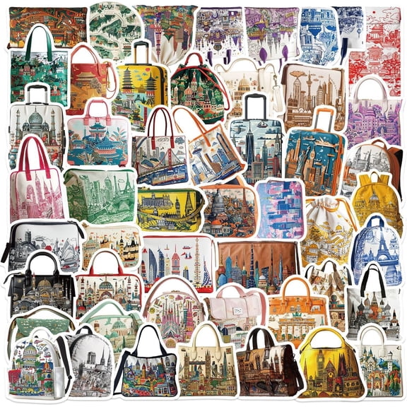 50 Pcs Travel City Landmark Stickers – Waterproof Vinyl Backpack Decals Featuring Famous Monuments & Buildings, Vintage Aesthetic World Architecture Sticker for Luggage, Suitcase, Laptop, Scrapbook