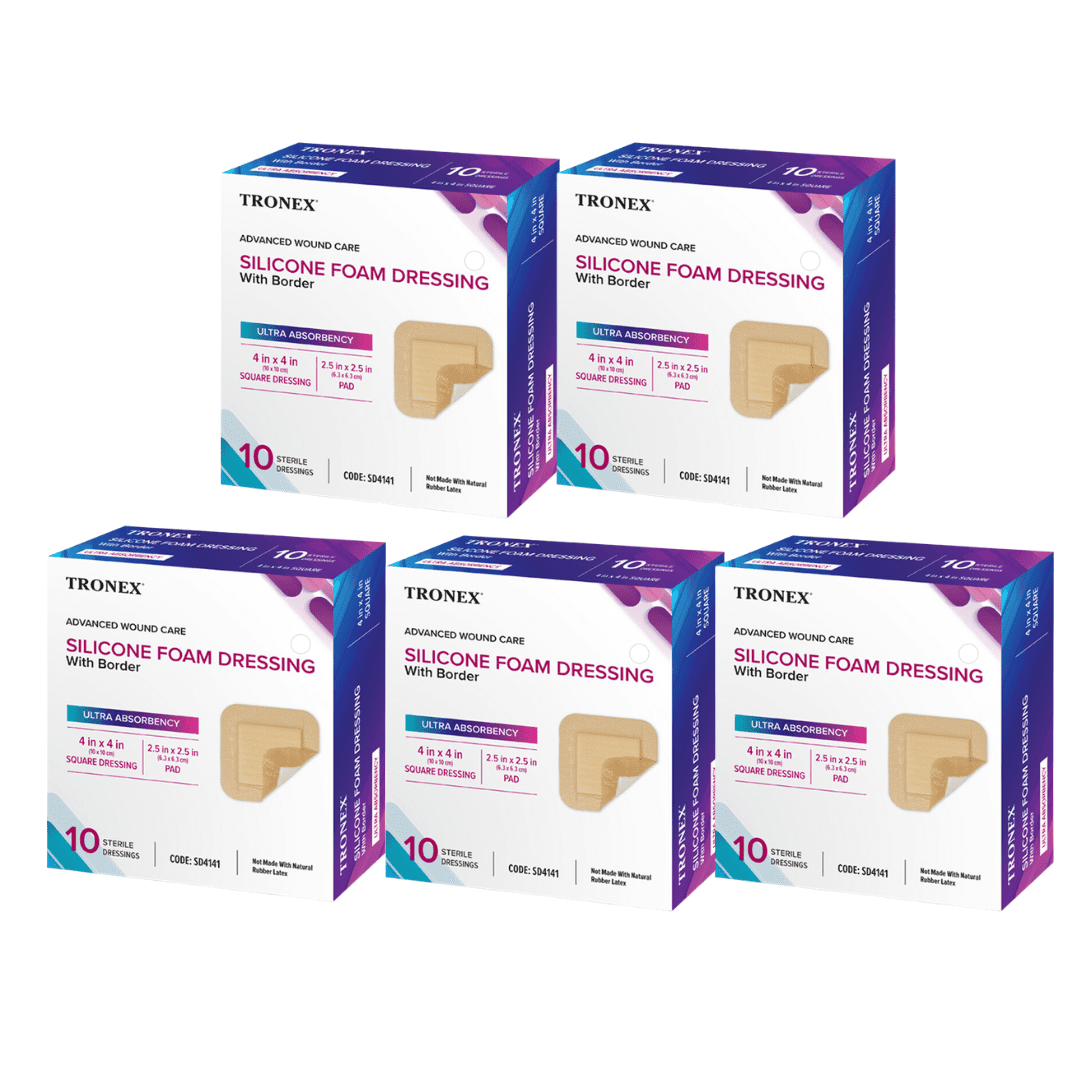 Tronex 50 Pcs 4x4 Silicone Foam Dressings with Border Adhesive