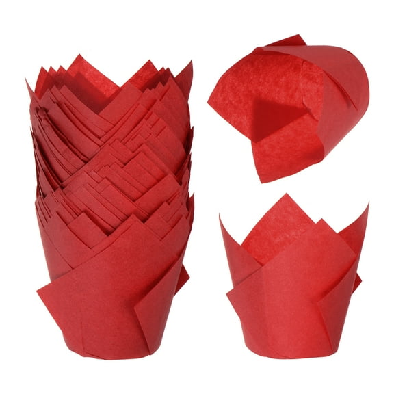 Uxcell 8cm Tulip Baking Cups Cupcake Muffins Liners Paper Disposable Wrappers for Weddings 50 Pcs Red