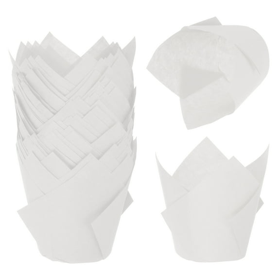 Uxcell 8cm Tulip Baking Cups Cupcake Muffins Liners Paper Disposable Wrappers for Weddings 50 Pcs White