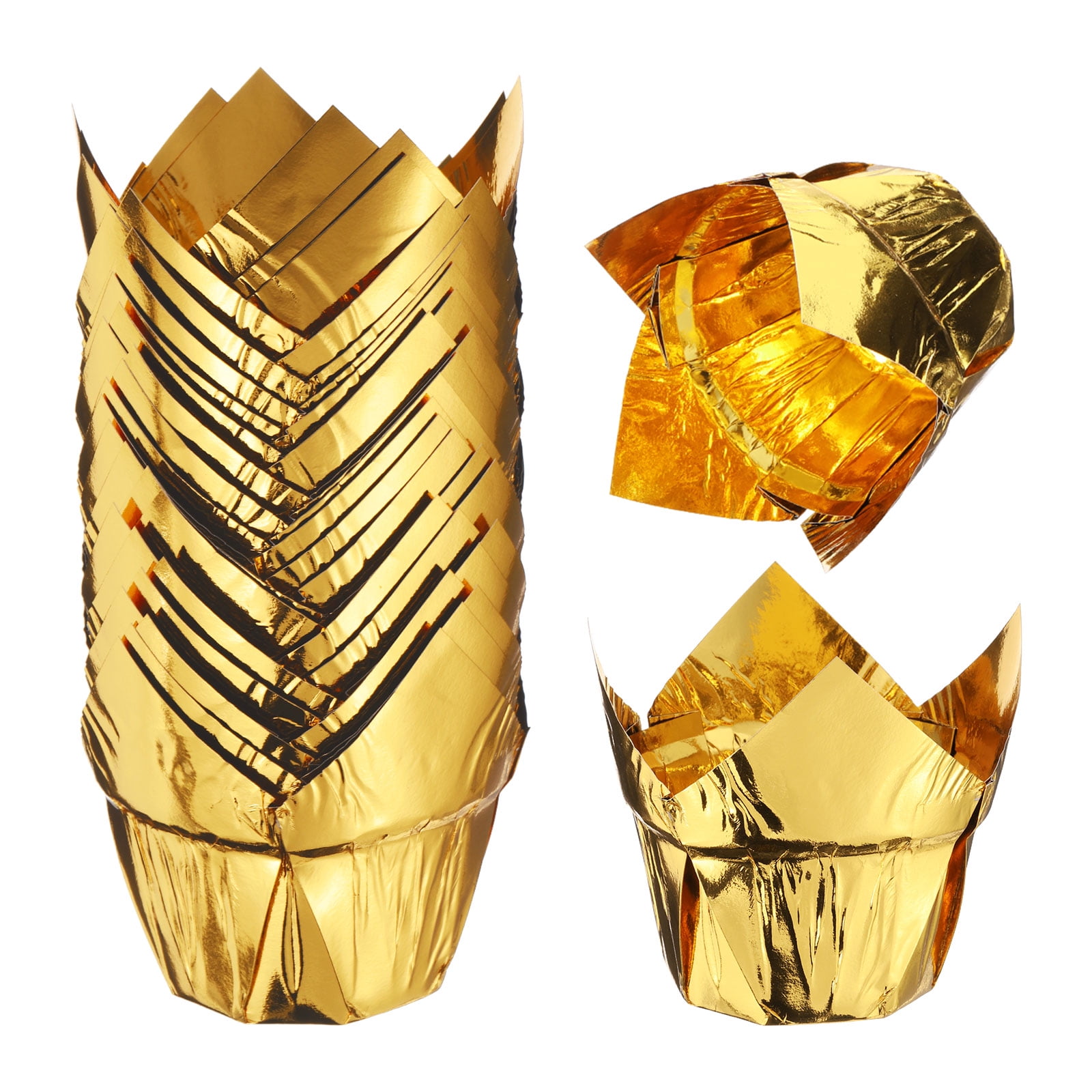 50 Pcs Tulip Baking Cups Cupcake Muffins Liners Paper Greaseproof Wrappers for Wedding Festivals Christmas, Gold