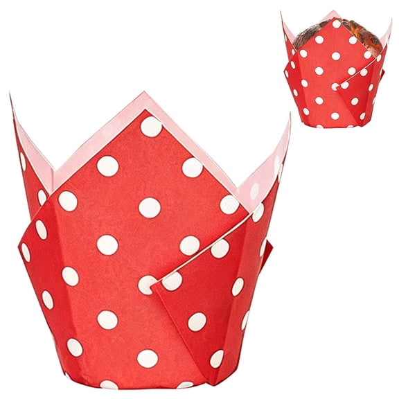 50 Pcs Tulip Cupcake Liners for Baking, 3.14X2.17X1.97" Polka Dot Baking Cups, Paper Cupcake Containers, Greaseproof Cake Wrappers, Non Stick Muffin Holders, Disposable Pastry Cups for Party Wedding