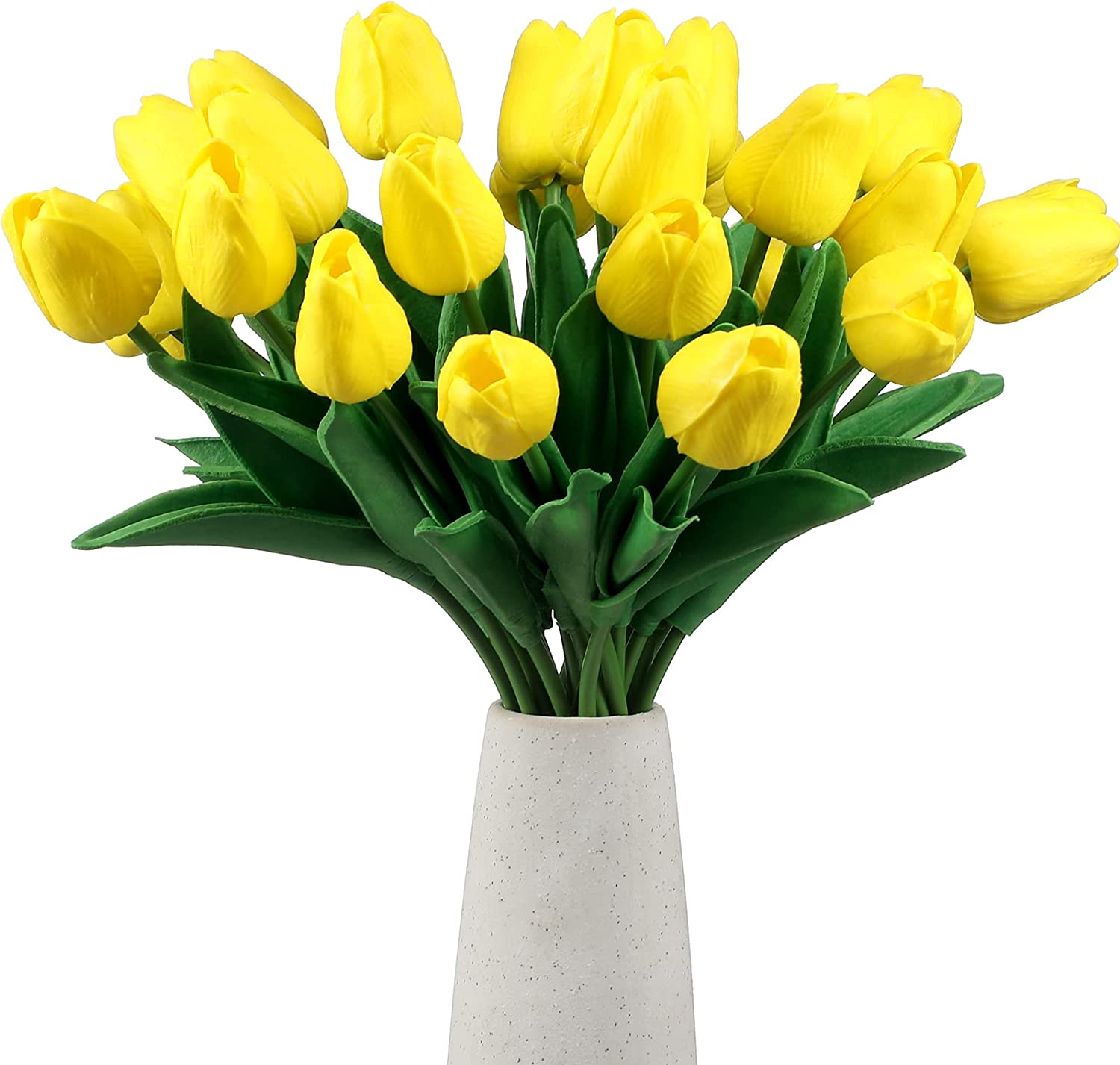 50 Pcs Tulips Artificial Tulips Flowers PU Fake Tulips 13 Inch Faux Flowers Cemetery Flowers for Easter Spring Home Room Office Party Wedding Decoration Bouquet Centerpiece (Yellow)