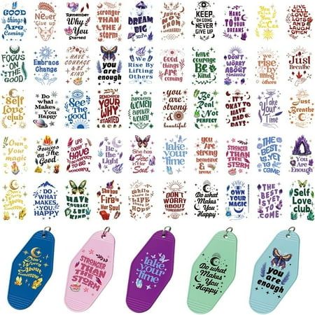 50 Pcs UV DTF Transfer Stickers for Motel Keychain Inspirational Quote UV DTF Stickers Motivational Uvdtf Transfer Sticker Decals for Acrylic Hotel Keychain Card Colorful