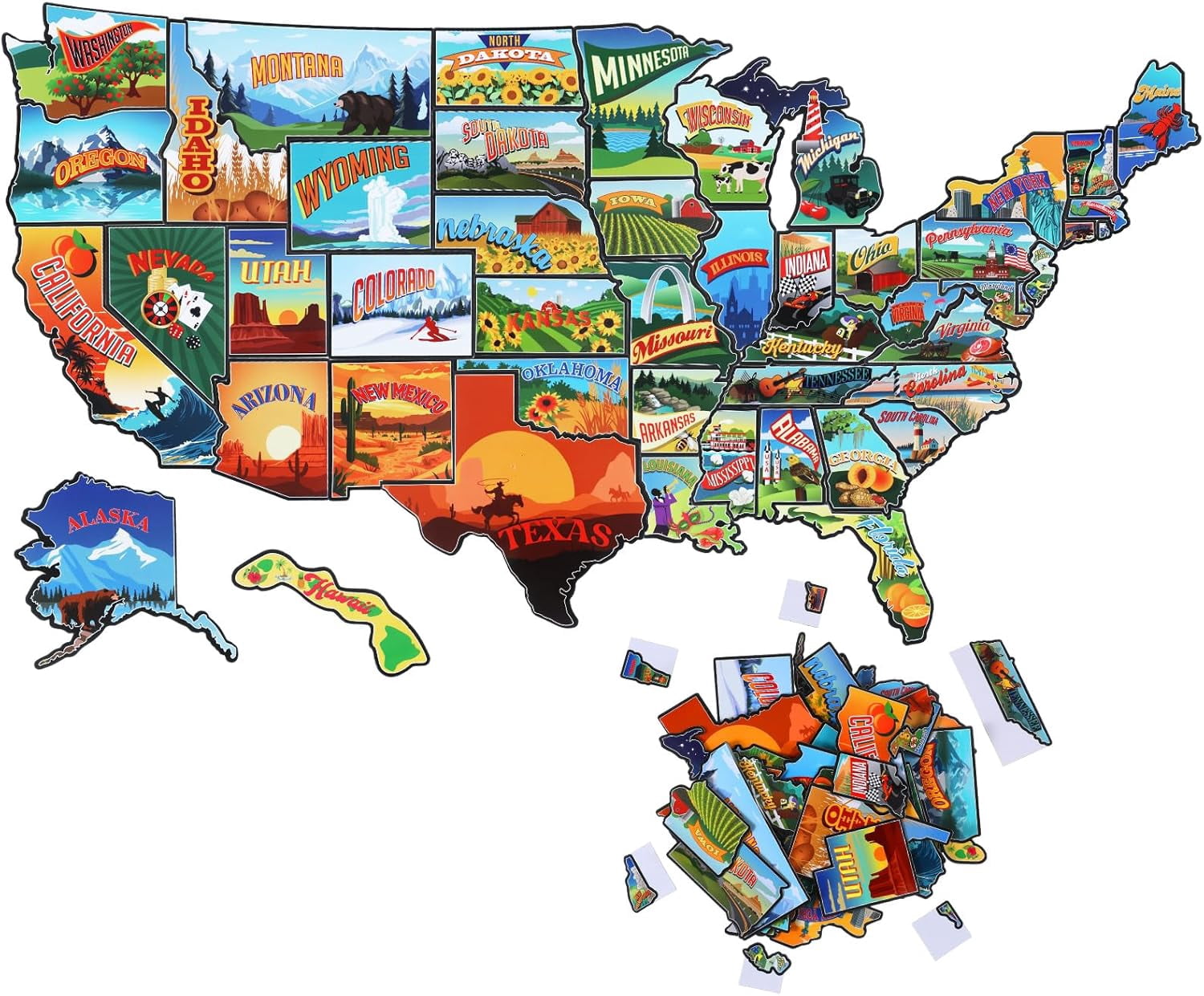 50 Pcs United States Map Fridge Magnets USA Souvenirs Us Individual State & Province Refrigerator Magnets Set for Travel Gift Destination of States Visited(Elegant,Become A Map)