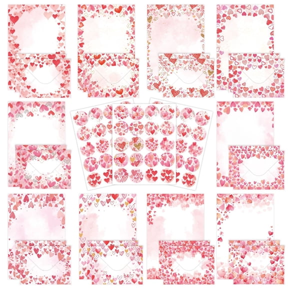 50 Pcs Valentine Letter Set Love Envelope Stationery Handwritten Blessing Cards with Stickers for Anniversary Wedding Engagement 8 x 5 Inch