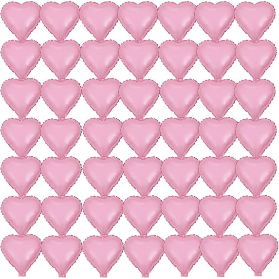 50 Pcs Valentine's Day Foil Heart Shaped Balloons 10 Inch Heart Mylar Balloons, Pink Balloons Heart Balloon for Wedding Birthday Engagement Valentine's Day Party Decoration