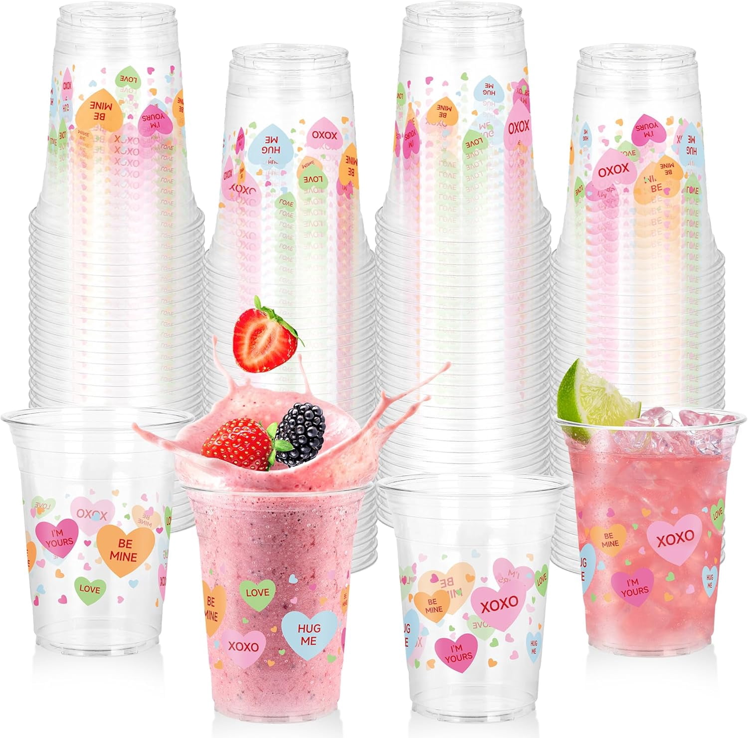 50 Pcs Valentines Cups, 14 Oz Valentine Plastic Cups, Disposable Multi ...
