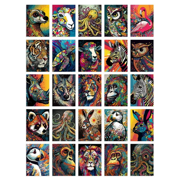 50 Pcs Vibrant Colourful Wild Animal Aesthetic Fun Collage Kit Wall Art Prints A6 Set Pack 15x10 cm (6x4") Bedroom Home Student Teen Room Decor Poster