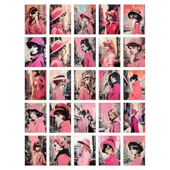 50 Pcs Vintage Paris Chic Pink Aesthetic Collage Kit Women Fashion Wall Art Prints A6 Set Pack 15x10 cm (6x4") Bedroom Decor Student Teen Girl