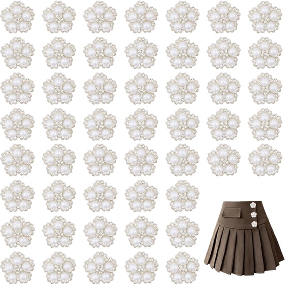 50 Pcs Vintage Pearl Buttons Rhinestone Button Resin Pearl Shank Button for Suits Knitting Sweaters Sewing Crafting DIY Project Silver 0.75x 0.73x 0.37inch Silver 1set