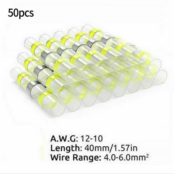 50 Pcs Waterproof Soldered Seal Heat Shrink Sleeve Wire Butt Terminals Connectors