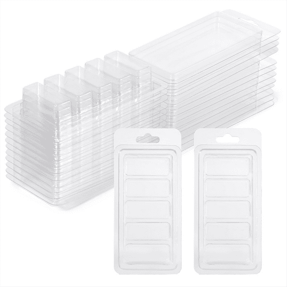 50 Pcs Wax Melt Containers, 5-Cavity Wax Melt Clamshell Molds,Clear Empty Plastic Wax Melt Mold for DIY Candles Making