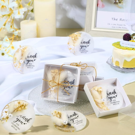 50 Pcs Wedding Favors for Guest Bulk Crystal Resin Fridge Magnet Handmade Souvenirs Gifts with Dry Flowers Thank You Text for Wedding Engagement Baby Bridal Shower