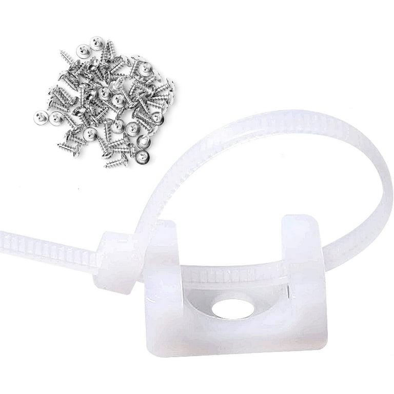 50 Pcs White Cable Tie Base Saddle Type Mount Wire Holder, Cable Zip Ties  with Self-Locking 6 Inch & 0.145 Inch,#8 x