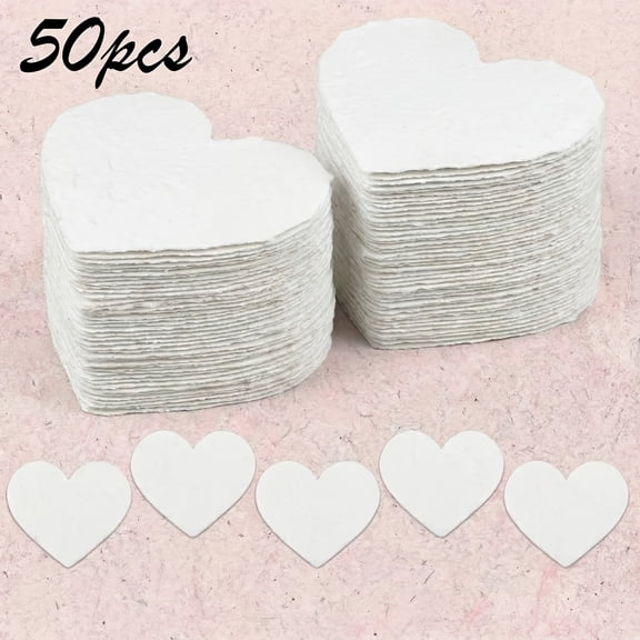 50 Pcs White Heart Seed Paper Cards,Blank Double Sided Handmade Heart Gift Tags for Wedding Bridal Shower Valentines Day Mothers Day Birthday Party Favors for Family Friends