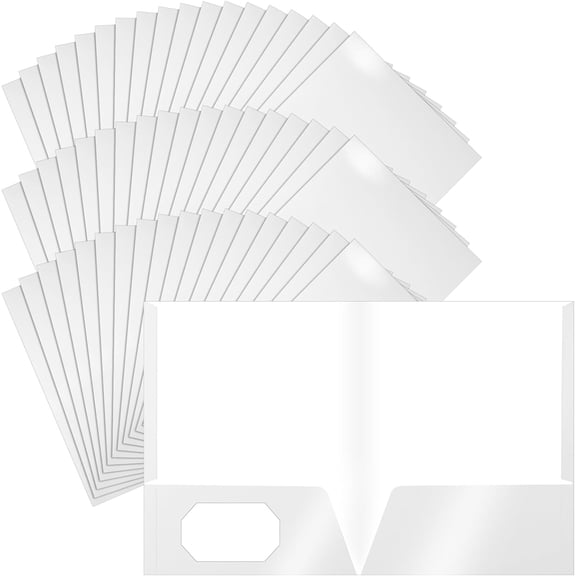 50 Pcs White Letter Size 2-Pocket Glossy Laminated Presentation Folders with Reinforced Edges and Engraved Guide Lines