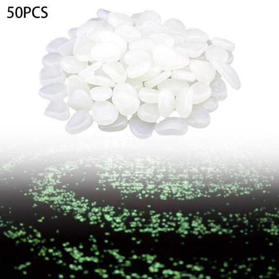 50 Pcs White Luminous Stones, Glow in The Dark Pebbles Stone Ice Rocks Table Scatter Confetti Vase Filler, Garden Walkaway Aquarium Fish Tank