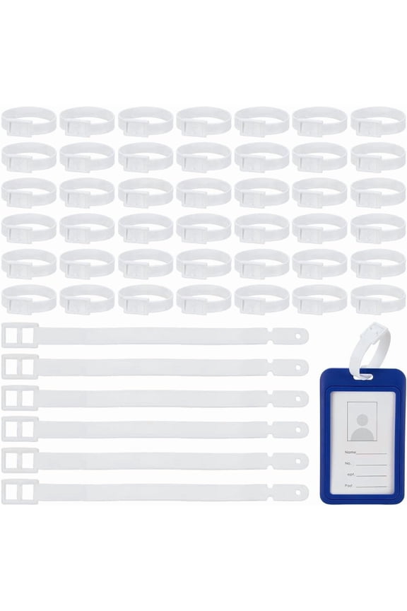 50 Pcs White Plastic Luggage Tag Strap with Secure Post and Notch Buckle PVC Suitcase Name Tag Holders Replacement Loop Belts Strap for Backpacks ID Card Travel Hanging Accessories