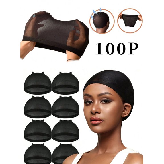 50 Pcs Wig Cap Inner Net Stretch Mesh Dome Wig Caps For Women Lightweight Breathable Wig Liners For Braids Weaving Daily Wig Wearing Salon Home Use Black