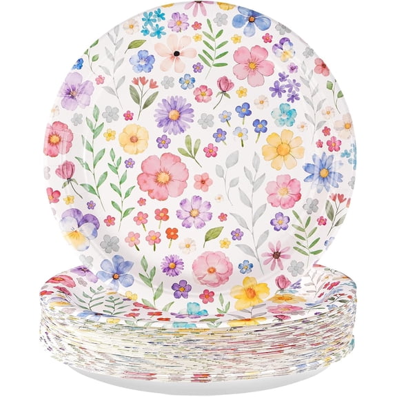 50 Pcs Wildflower Floral Paper Plates 10" Large Heavy Duty | Summer Floral Plates Colorful Wildflower Dinner Plates for Spring Garden Picnic Wedding Shower Tea Party Supplies
