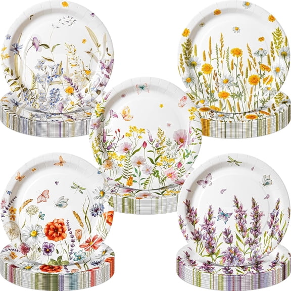 50 Pcs Wildflower Paper Plates 9 Inch Disposable Summer Plates Party Decoration for Birthday Picnic Spring Wedding Baby Shower