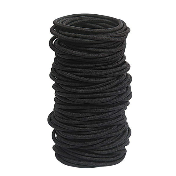50 pcs Black Hair Elastic for Thick and Curly No Metal Hair Ties Value Pack (4mm)
