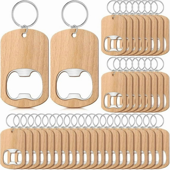 50 Pcs Wood Bottle Opener Wooden Keychain Bottle Opener Blanks Unfinished Keychain Wood Engraving Bulk for Wedding
