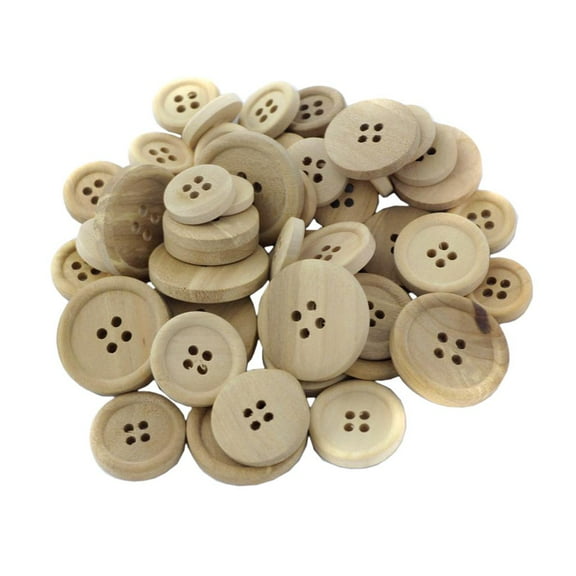 50 Pcs Wood Buttons, Mixed 4 Holes Buttons Handmade Buttons Vintage Assorted Buttons Decorative Buttons Round Buttons for DIY Sewing Craft