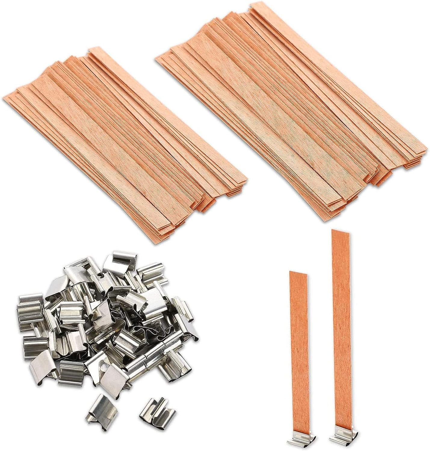 20pcs-(10 Wood Chips + 10 Clips)Wood Candle Wicks-Wooden Wick Long Lasting  Flame-Easily Burn,Natural Candle Cores