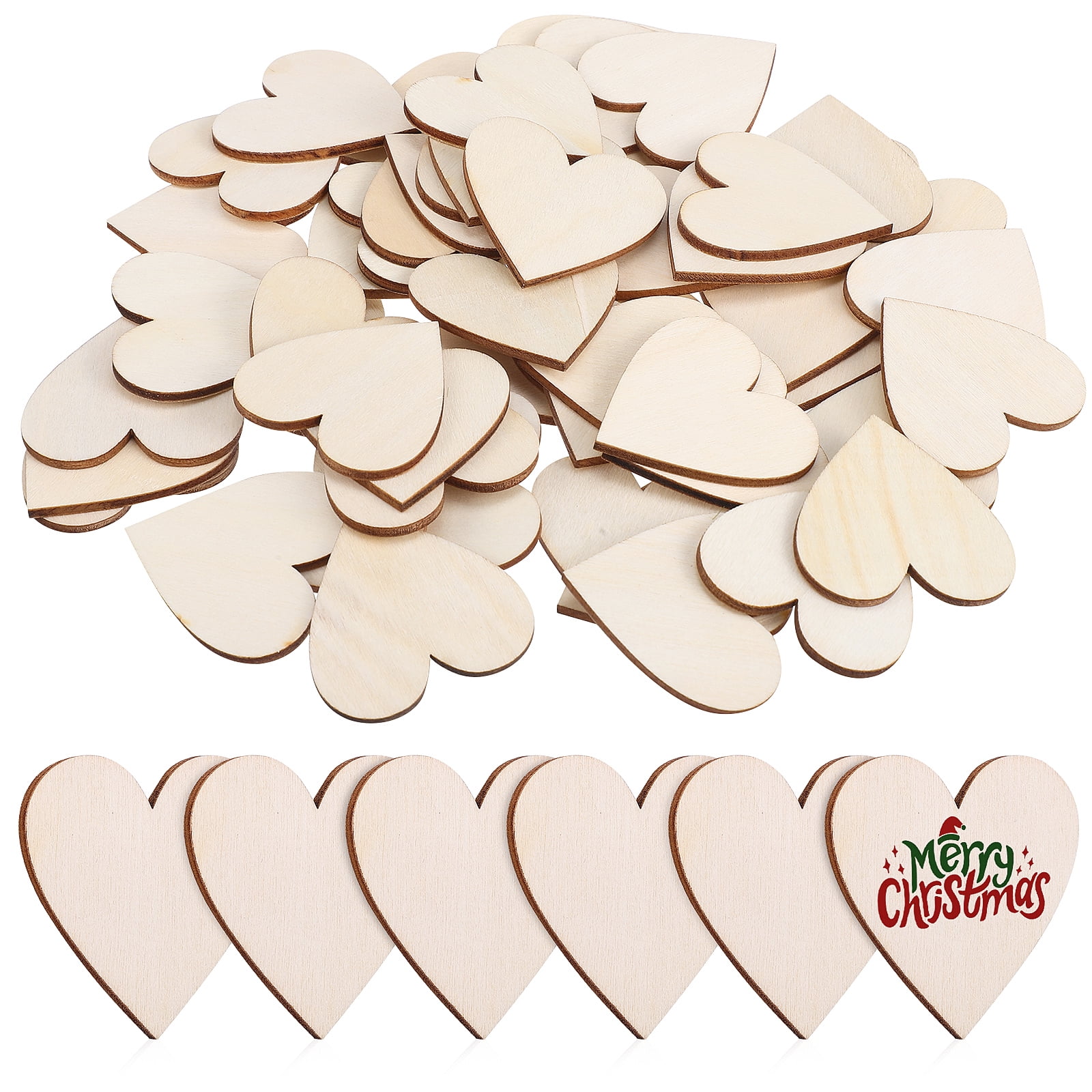 Juxtarea 50 Pcs Unfinished Wood Hearts Cutout Shape For Crafts Wooden Heart Ornaments For Home DIY Decor