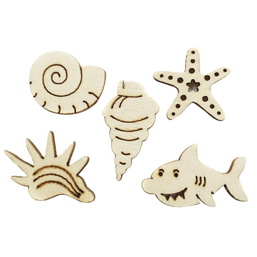50 Pcs Wooden Ornaments Marine Animals Sewing Craft Supplies Creative
