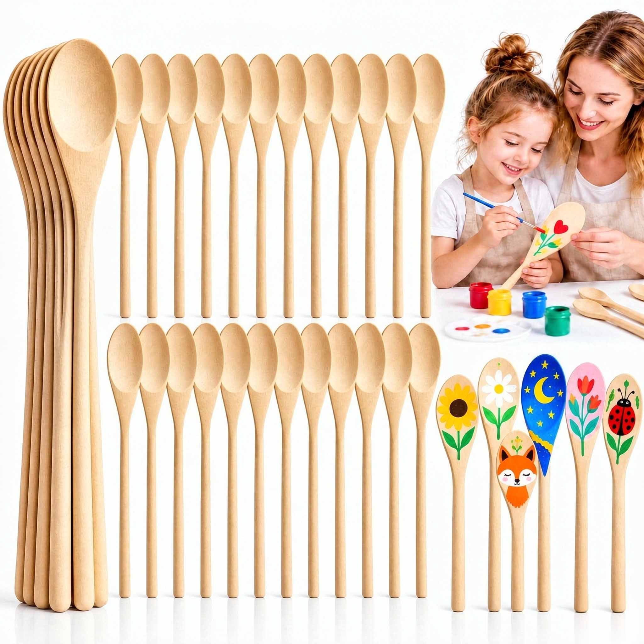 50 Pcs Wooden Spoons Bulk for Cooking Wood Utensils with Long Handles ...