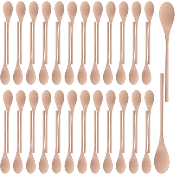 50 Pcs Wooden Spoons for Cooking - 9.8 Inch Long Handle Kitchen Spoons Bulk Set, Mixing Spoons with Oval Head for Cooking, Baking, Serving