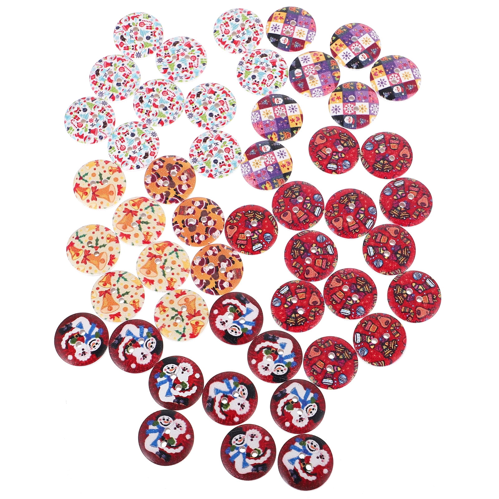 50 Pcs Xmas Pattern Clothes Buttons Wooden Buttons Delicate Sewing Buttons